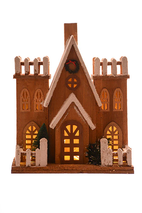 17" Wooden House With Lights Brown/White - Image 2