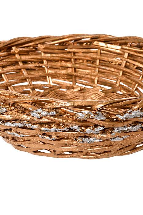 17" X 6" Round Painted Gold Willow Basket W/ Silver Trim - Image 2
