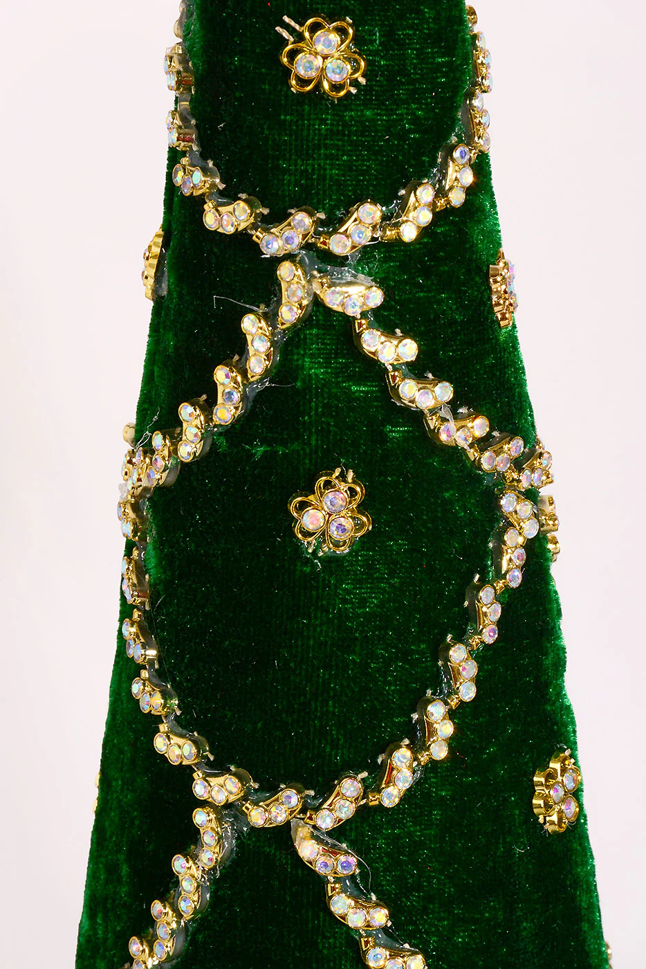 18''/24'' Jeweled Scalloped Velvet Cone Tree Green Set/2 - Image 2