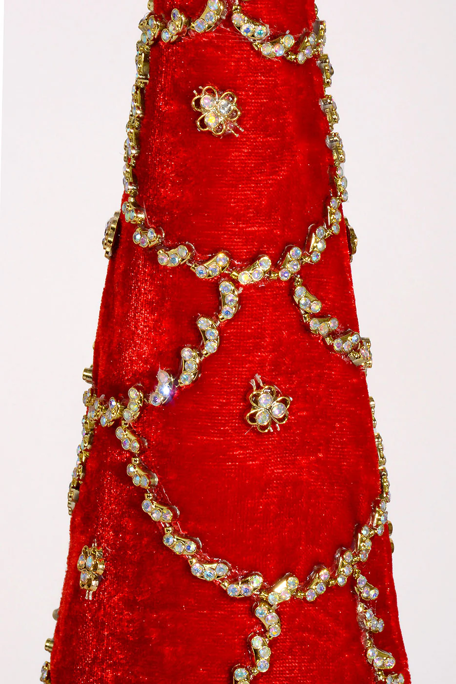 18''/24'' Jeweled Scalloped Velvet Cone Tree Red Set/2 - Image 2