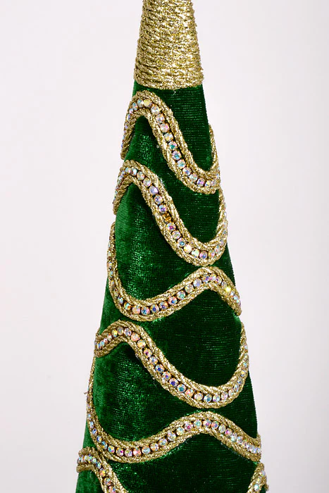 18.5-25" Velvet with Jewel Cone Tree Dark Green Set/2 - Image 2