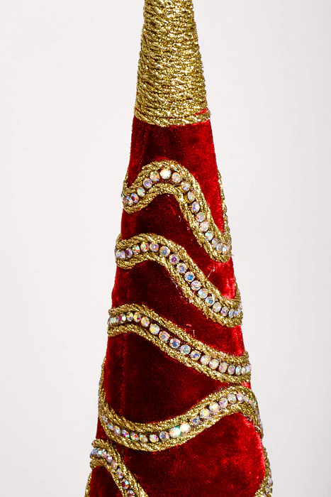 18.5-25" Velvet with Jewel Cone Tree Dark Red Set/2 - Image 2