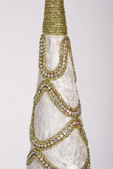 18.5-25" Velvet with Jewel Cone Tree Ivory Set/2 - Image 2