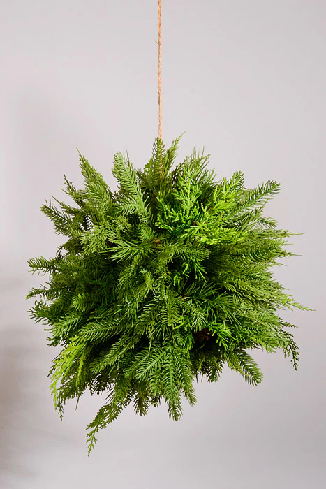 18" Artificial Natural Touch Mix Evergreen Kissing Ball Green