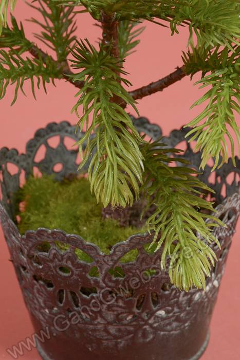 18" Artificial Slim Pine Tree In Tin Pot Green - Image 2