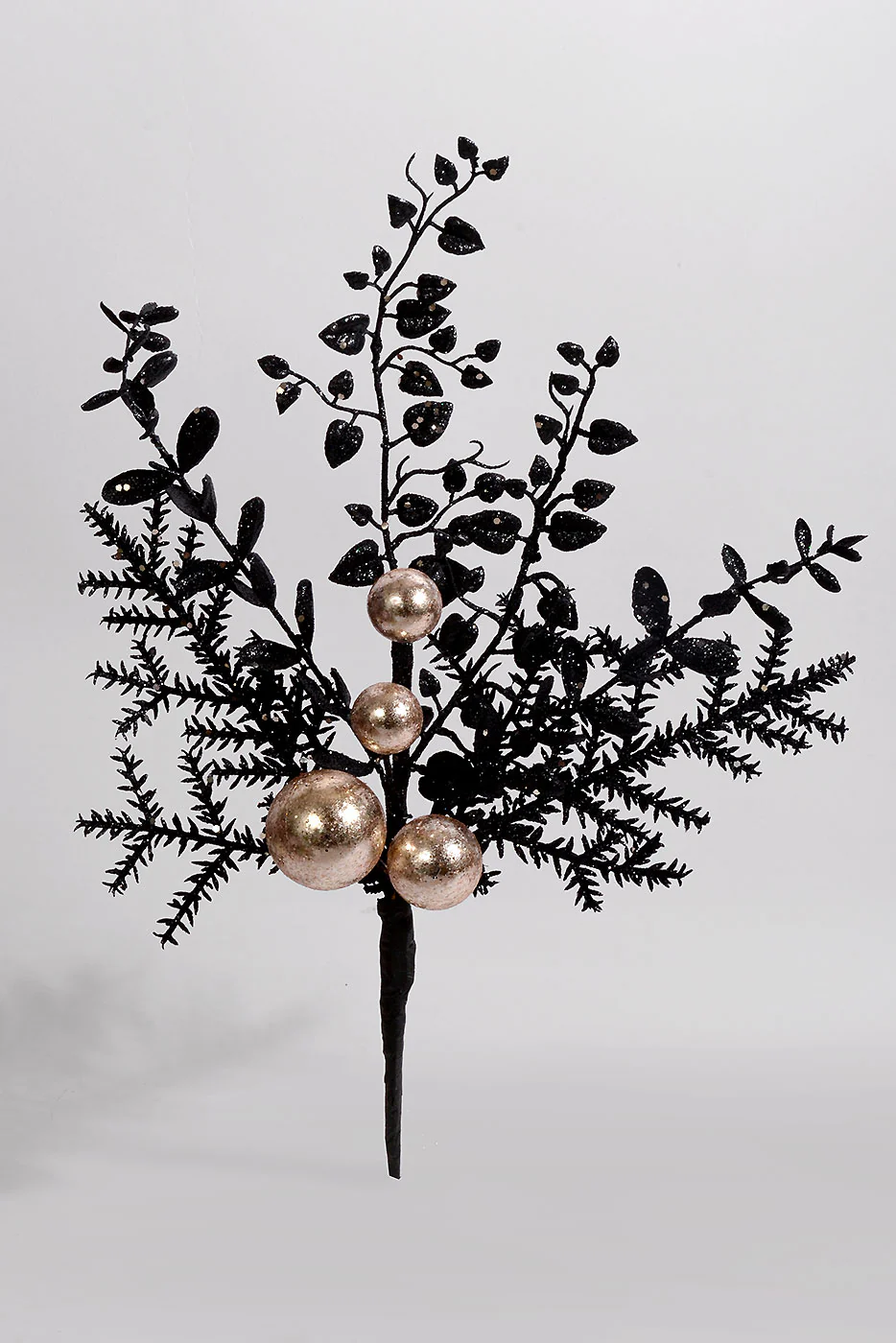 18" Glitter Ball Berry Spray Black/Gold