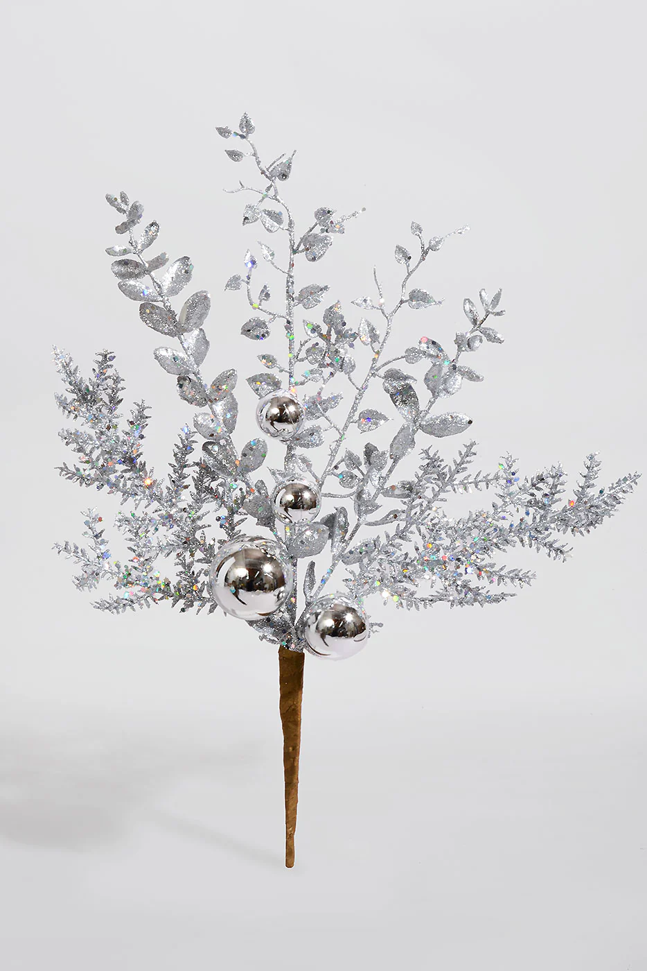 18" Glitter Ball Berry Spray Silver