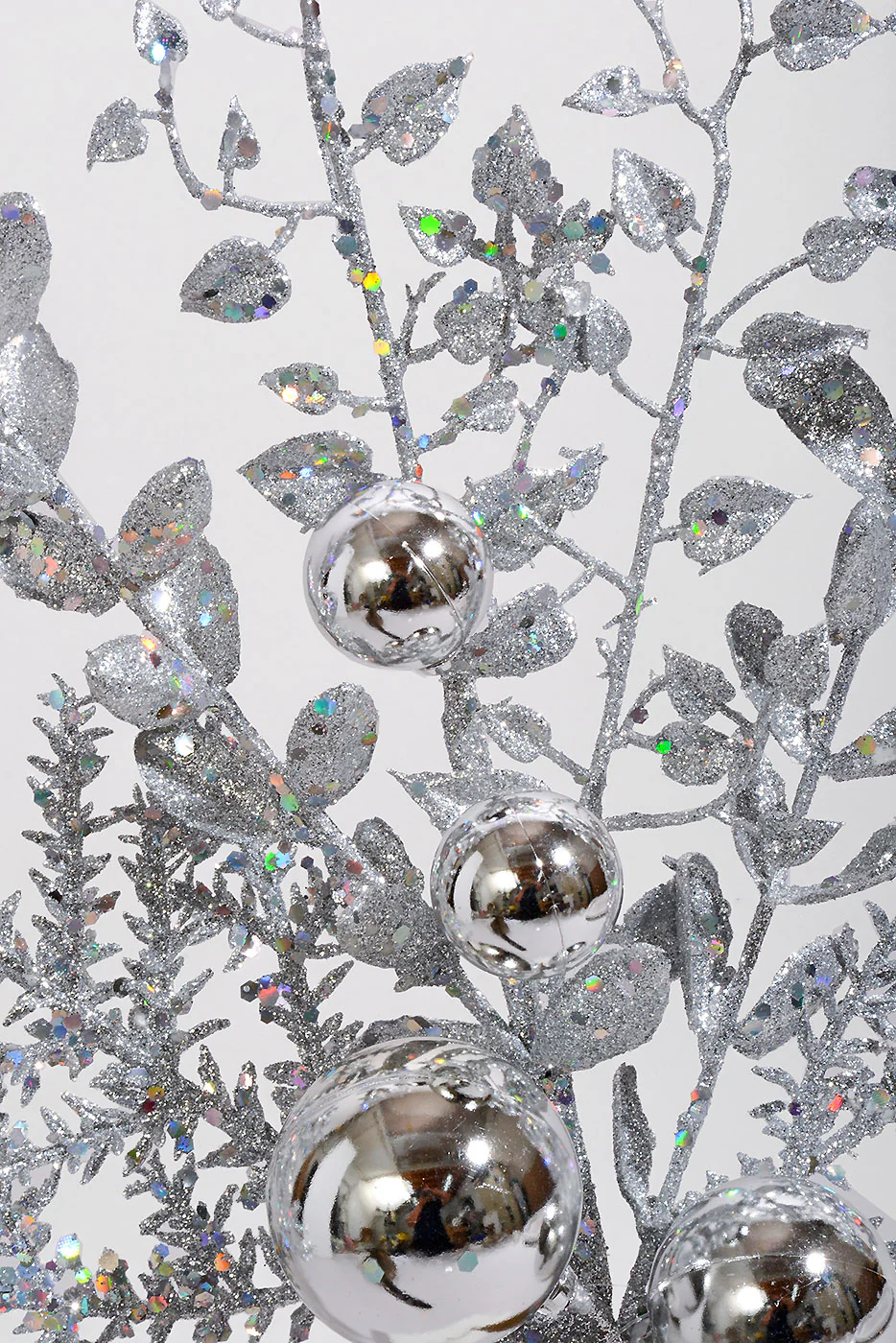 18" Glitter Ball Berry Spray Silver - Image 2