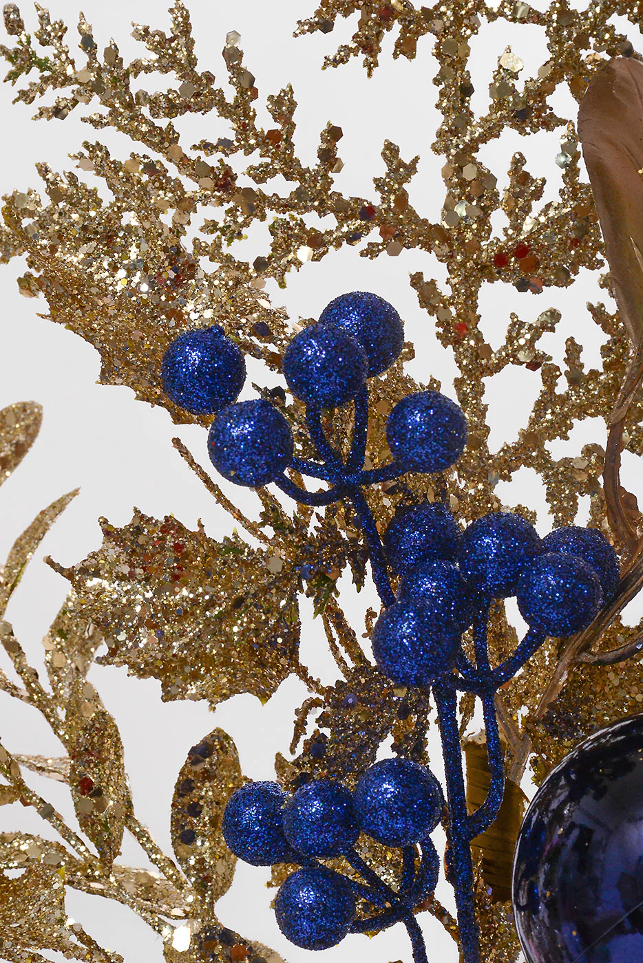 18" Glitter leaf Berry Cone Pick Dark Blue/Champagne - Image 2