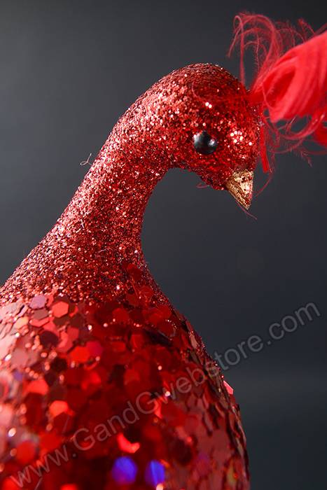 18" Glittered Peacock W/Clip Red - Image 2