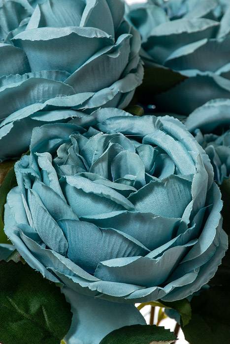18" Silk Cabbage Rose Bush Turquoise - Image 2