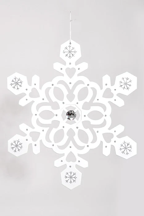 18" Snowflake W/Glitter & Jewel Enamel White/Silver