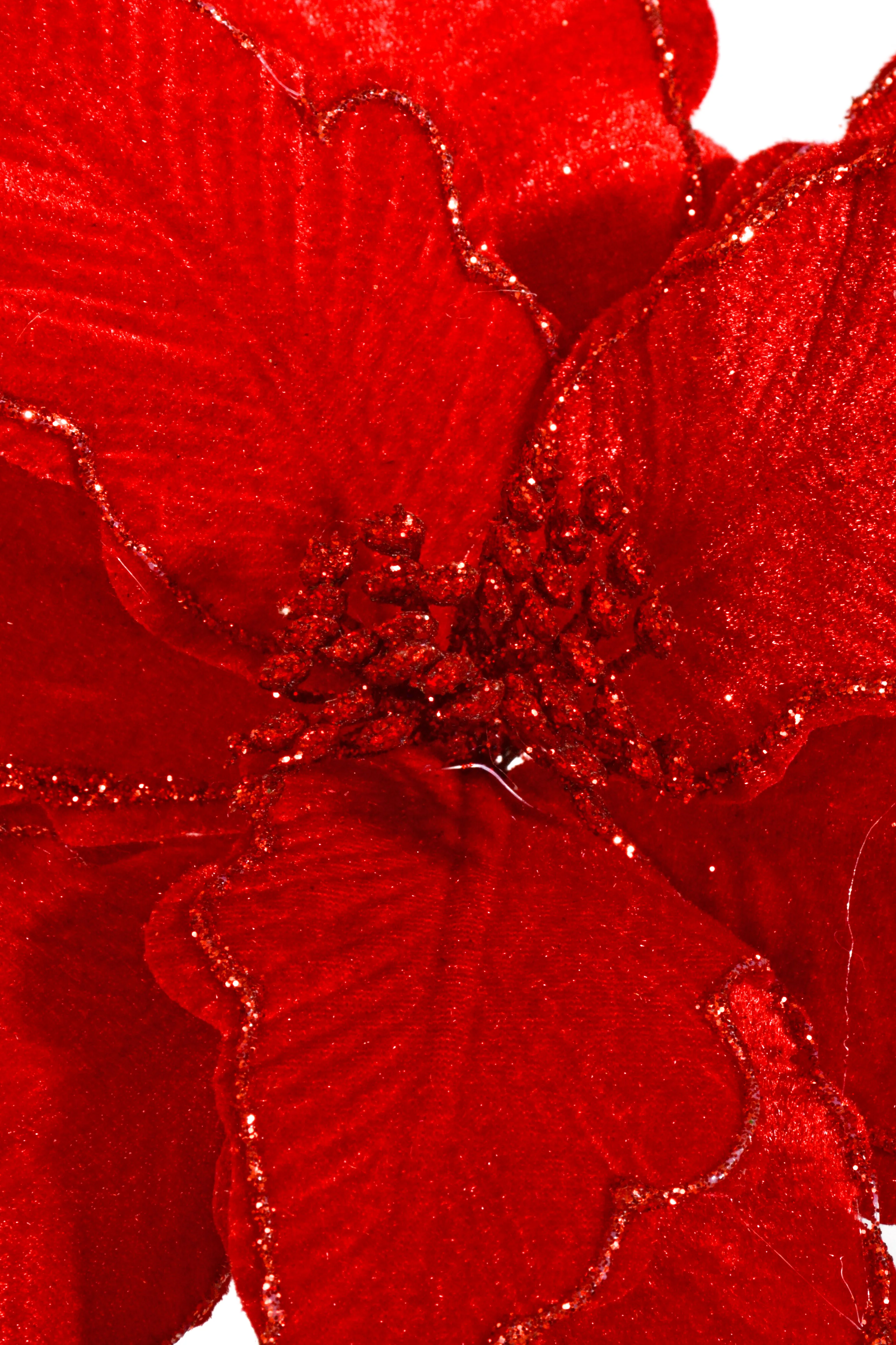 18'' Velvet Poinsettia Pick Red - Image 2
