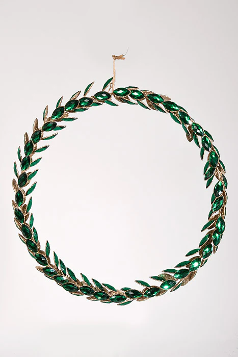 19.5" Glitter Rhinestone Wreath Green/Gold