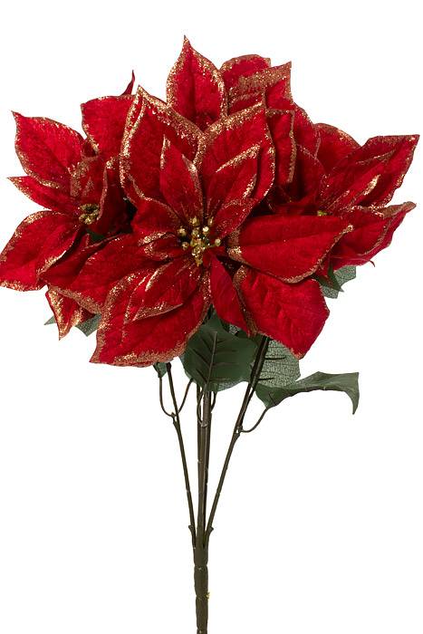 19.5" Metallic Poinsettia Bu.x5 Red/Gold