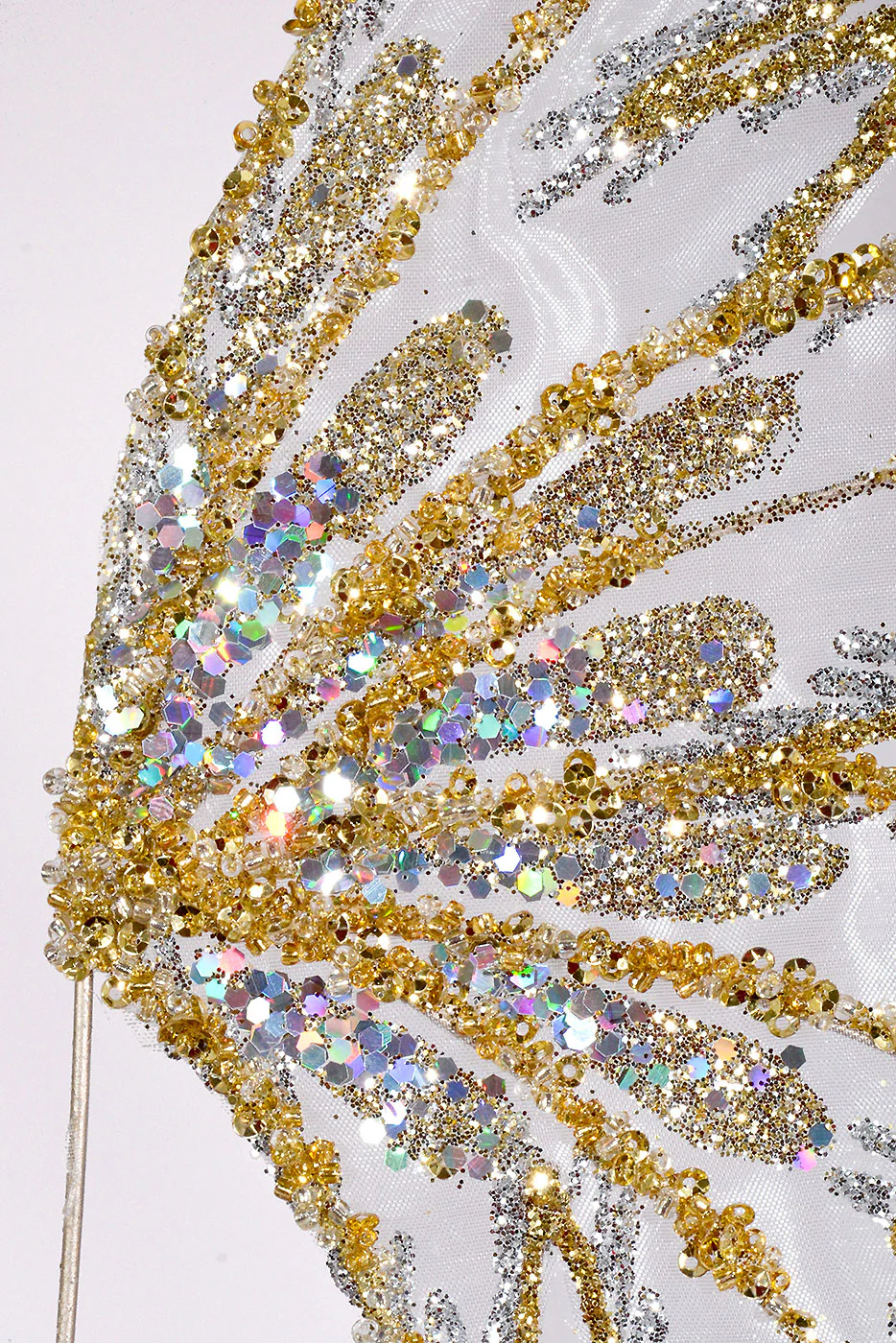 19" Beaded W/Glitter Angel Wing Ivory/Champagne - Image 2