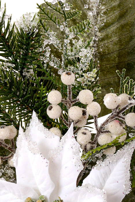 19" Poinsettia Berry Bush with Ice White - Image 2