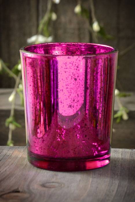 2.5" Mercury Glass Votive Holder Fuchsia Pkg/6
