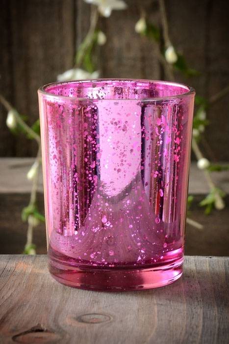 2.5" Mercury Glass Votive Holder Pink Pkg/6
