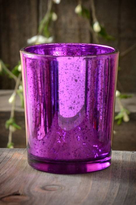 2.5" Mercury Glass Votive Holder Purple Pkg/6