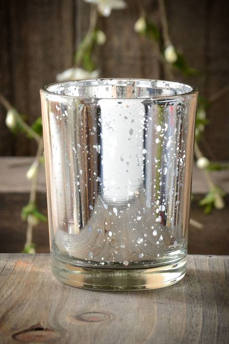 2.5" Mercury Glass Votive Holder Silver Pkg/6