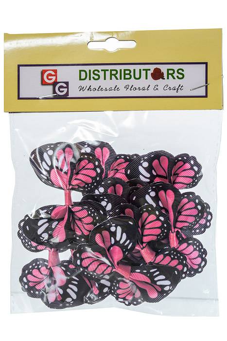2.5" Ribbon Butterfly Hot Pink/black Pkg/12 - Image 2