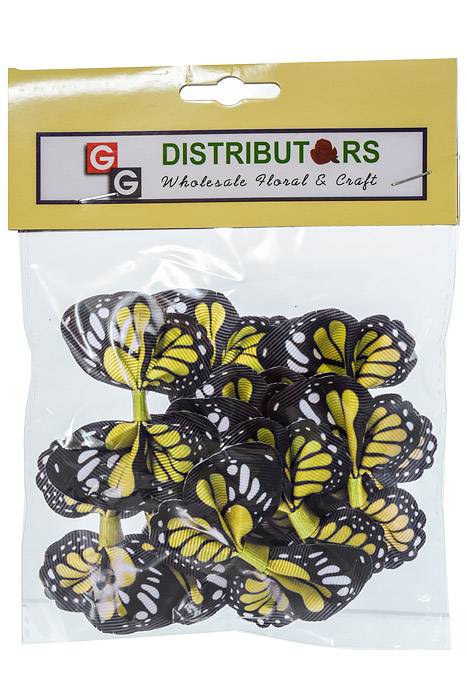 2.5" Ribbon Butterfly Lemon/black Pkg/12 - Image 2