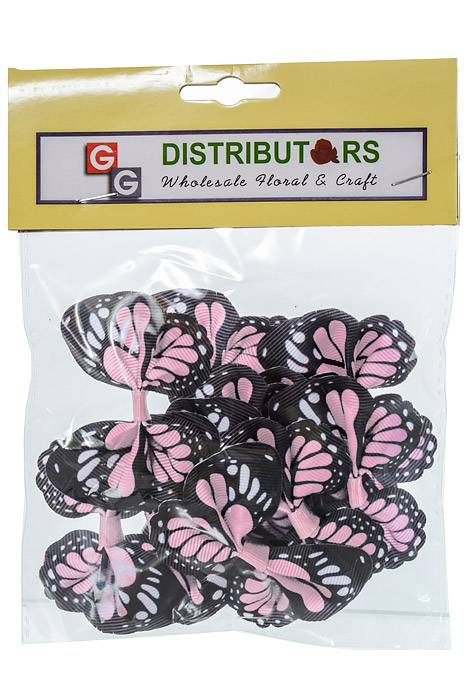 2.5" Ribbon Butterfly Pearl Pink//black Pkg/12 - Image 2
