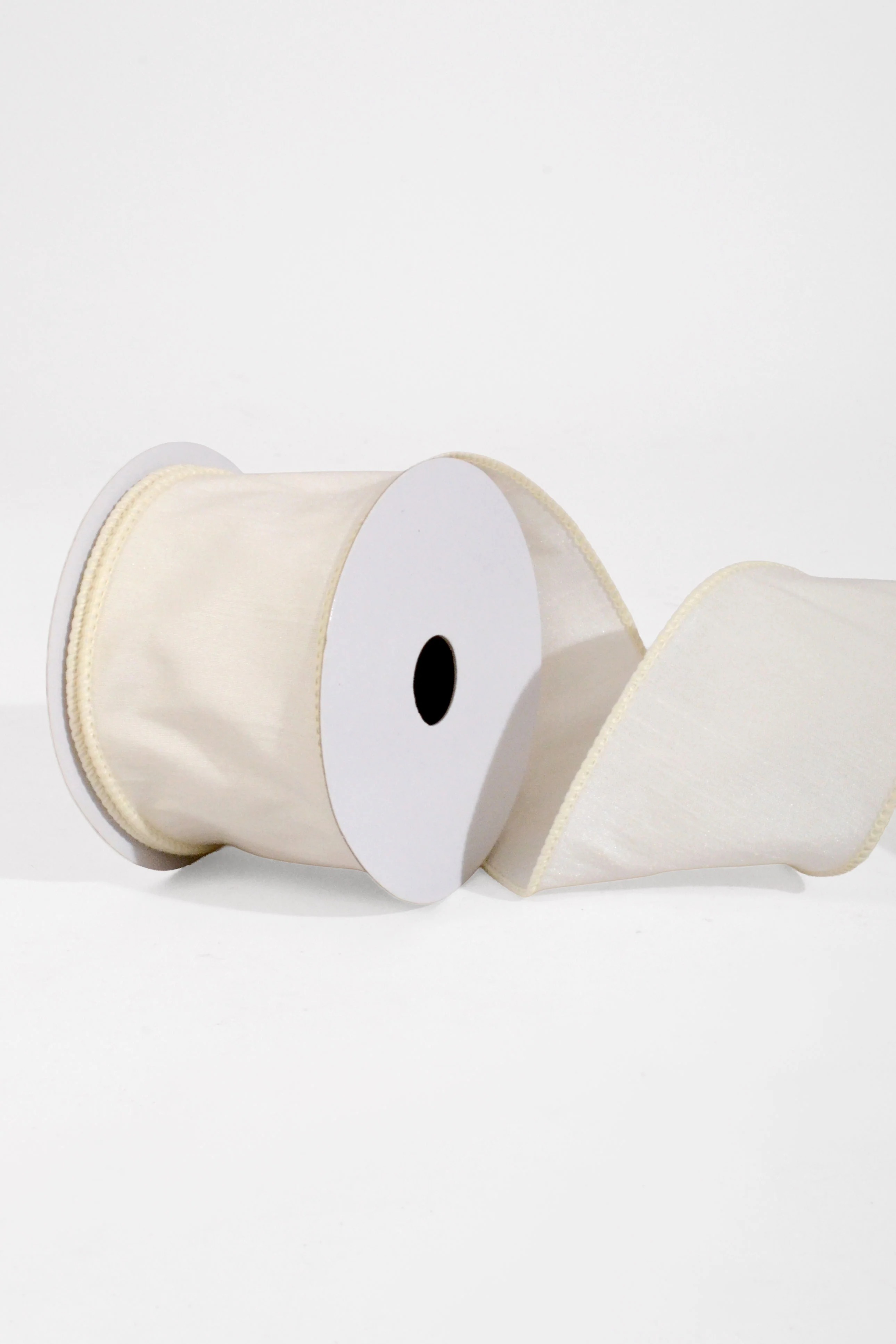 2.5" X 10Yds Wired Faux Dupion Ribbon Ivory - Image 2