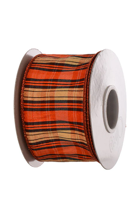 2.5" X 10Yds Wired Gleeson Plaid Ribbon (Orange) - Image 2