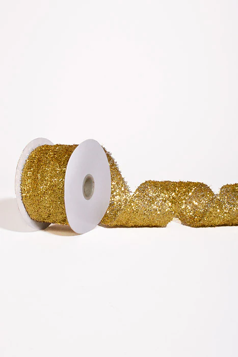 2.5" X 10Yds Wired Long Confetti Metallic Ribbon Gold - Image 2