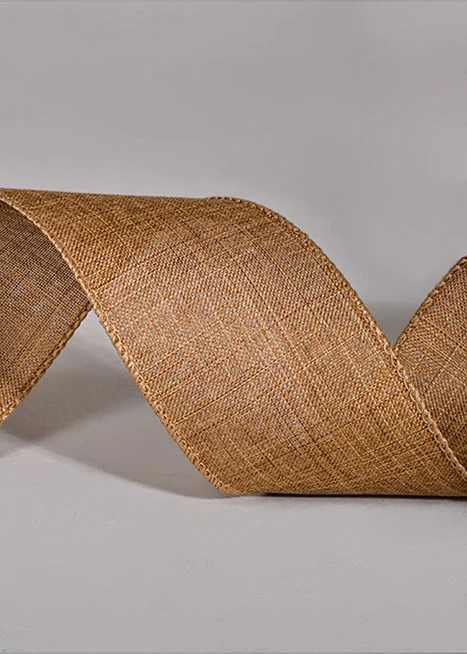 2.5" X 10Yds Wired Poly Linen Ribbon Dark Natural