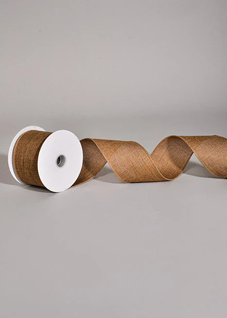 2.5" X 10Yds Wired Poly Linen Ribbon Dark Natural - Image 2