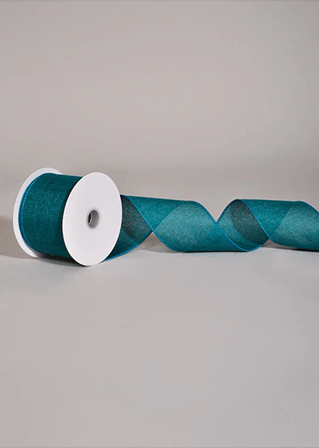 2.5" X 10Yds Wired Poly Linen Ribbon Teal - Image 2