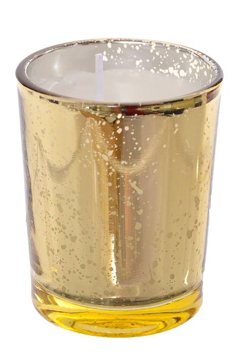 2.5" X 2" Mercury Glass Votive W/Candle Gold Pkg/25
