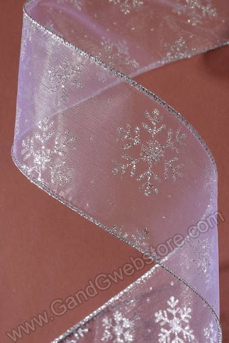 2.5" X 50yds Snowflake Wired Ribbon White/silver - Image 2
