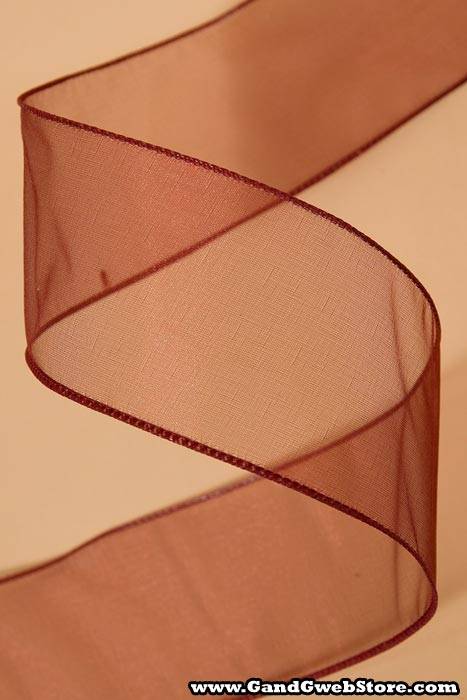 2.5" X 50yds Wired Sheer Spring Ribbon Burgundy - Image 2