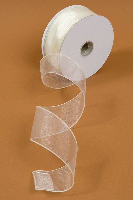 2.5" X 50yds Wired Sheer Spring Ribbon Ivory #40