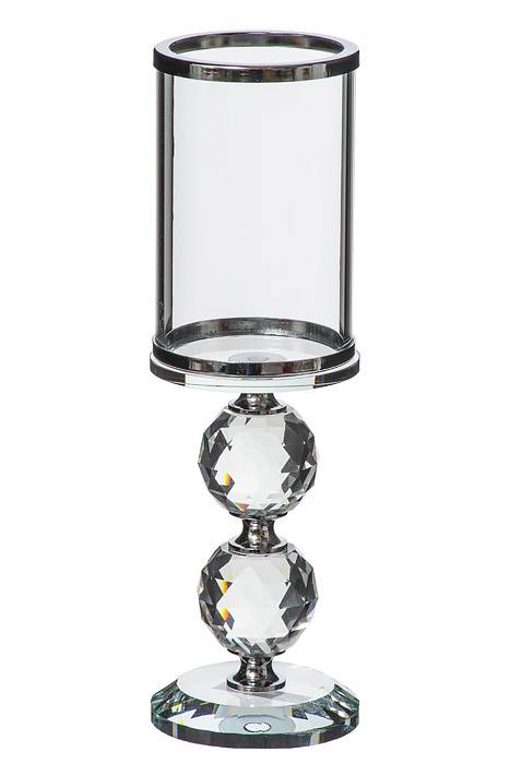 2.75"x 9" Glass Candle Holder W/crystal Clear/silver