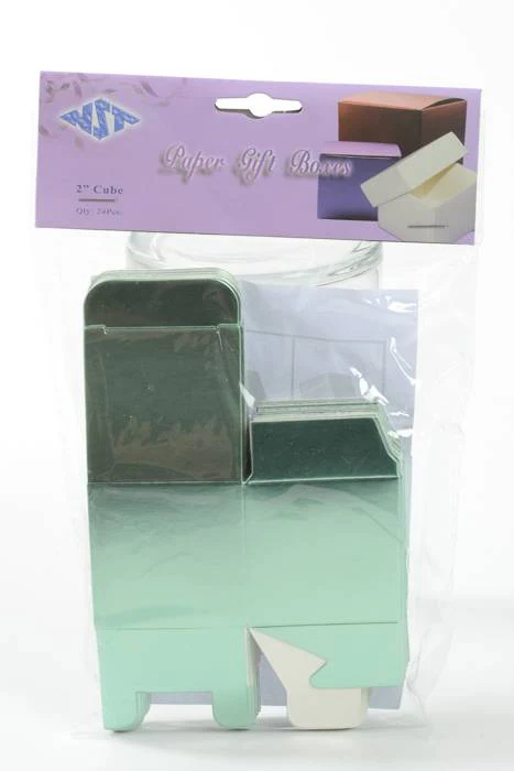 2" Cube Paper Gift Box Aqua Pkg/24 - Image 2