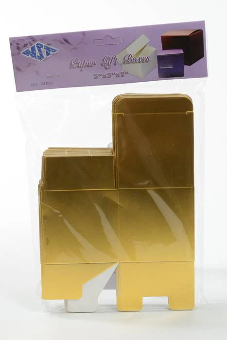 2" Cube Paper Gift Box Gold Pkg/24 - Image 2