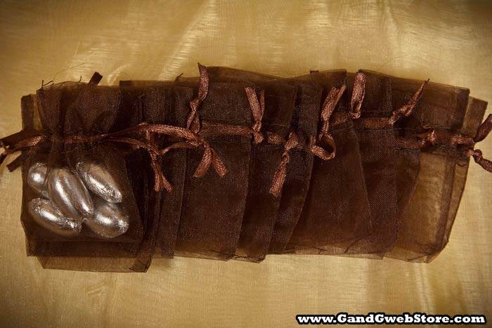2" X 2.5" Organza Pouches Dark Brown Pkg/12 - Image 2