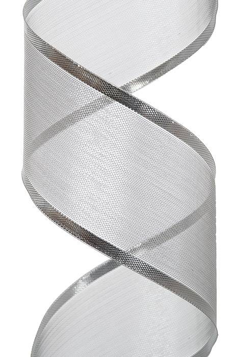 2" X 25yds Wired Metallic Organza Ribbon Silver - Image 2