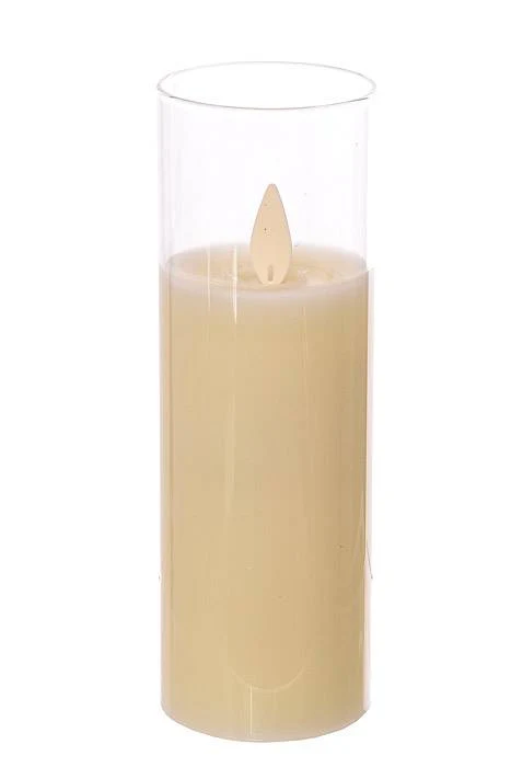 2" x 5.8" Led Glass Pillar Battery Operated Cream - Image 2