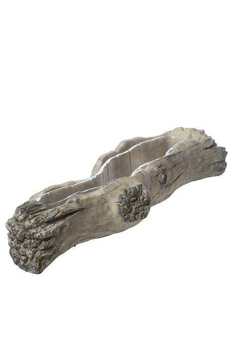20.5" Rectangle Cement Tree Log Design Natural