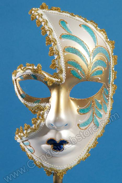 20" Lady Mask W/stick Gold/aqua/navy - Image 2