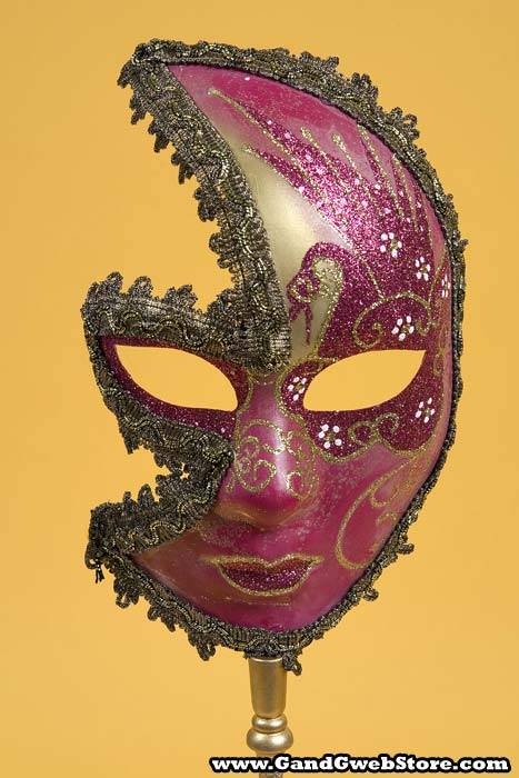 20" Lady Mask W/stick Gold/pink - Image 2