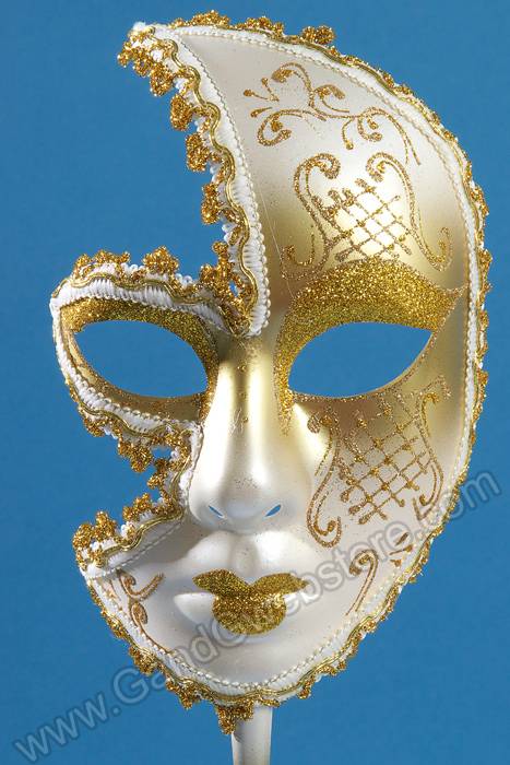 20" Lady Mask W/stick Gold/white - Image 2