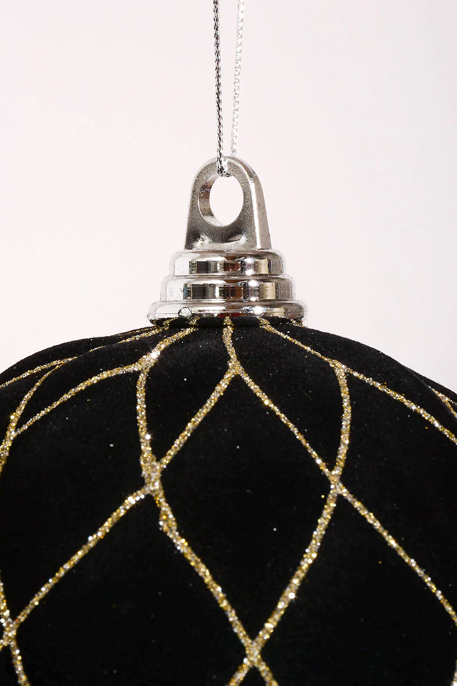 200Mm Flocked with Glitter Diamond Ball Ornament Black - Image 2