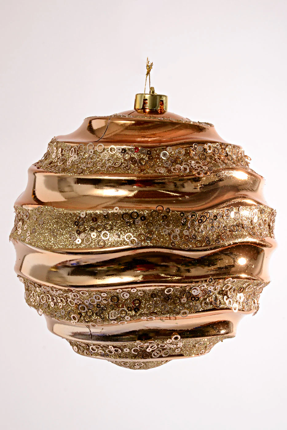 200MM Plastic Ball with Glitter/Sequin Ornament Champagne